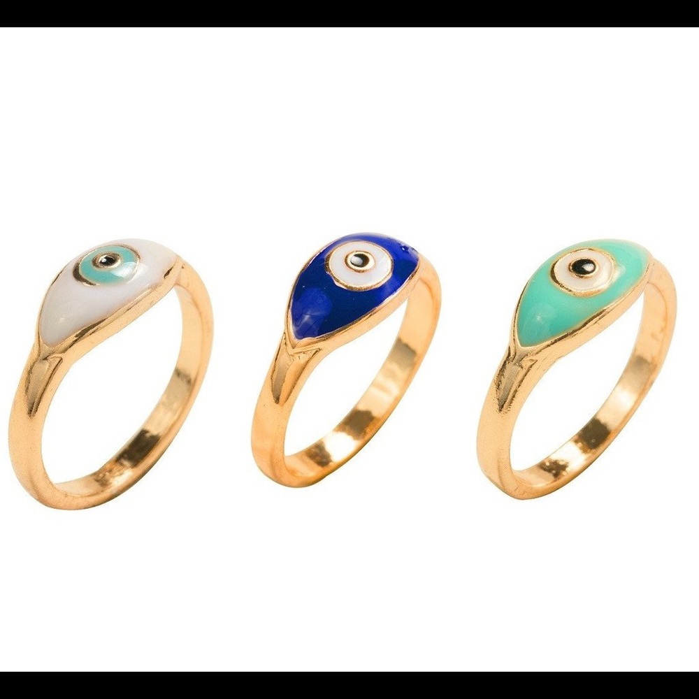 Sterling Forever Evil Eye 🧿 3 Ring Set - Gold